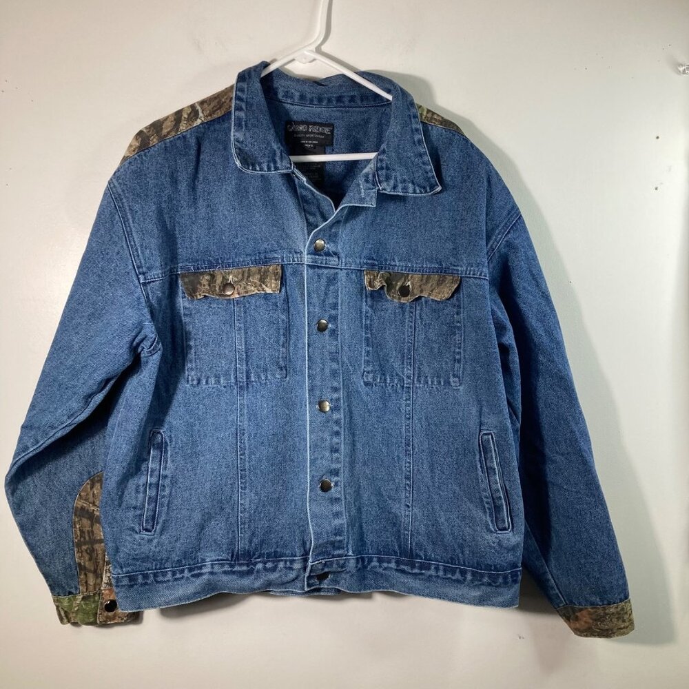 Mens Camo Ridge Camo & Denim Trucker Jacket Green Blue‎ XL Cotton